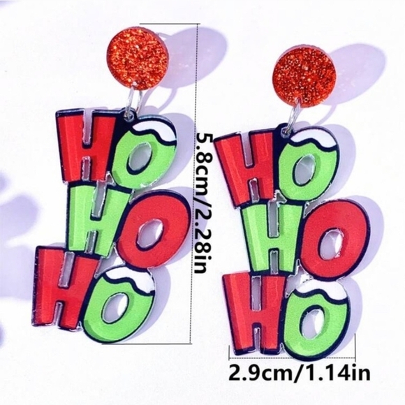 Festive Red and Green 'Ho Ho Ho' Holiday Earrings - Picture 2 of 3